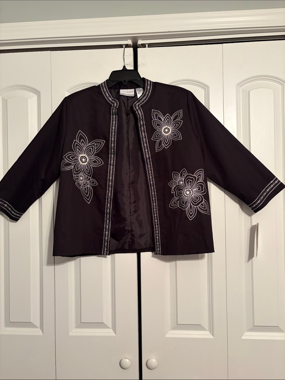 Alfred Dunner Black Jacket with Silver Floral Embroidery